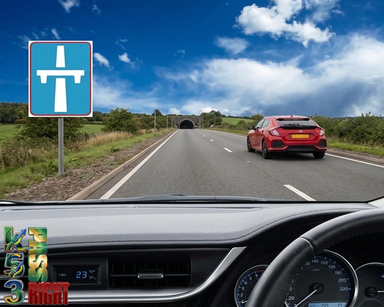 Single-carriageway freeway begins sign example
